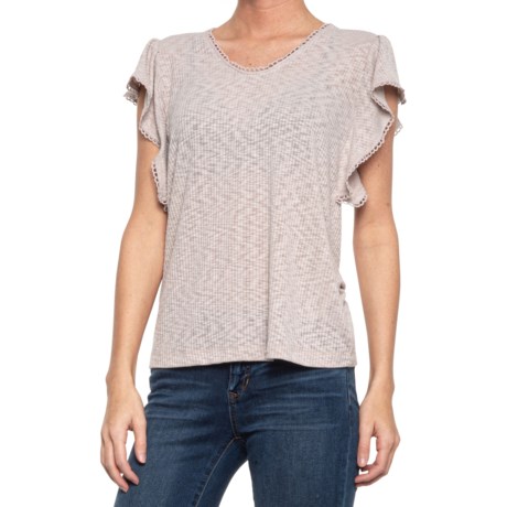 Greige V-Neck Flutter Sleeve Shirt - Short Sleeve (For Women) - NATURAL (XL )