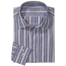 Van Laack Cotton-Linen Shirt - Spread Collar, Long Sleeve (For Men) in Blue/Tan Stripe - Closeouts