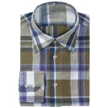Van Laack Radici Linen Shirt - Regular Fit, Hidden Button-Down Collar, Long Sleeve (For Men) in Blue/White Plaid - Closeouts
