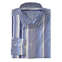 Van Laack Radici Stripe Tailored Fit Sport Shirt - Long Sleeve (For Men) in Navy/Blue/White Stripe - Closeouts