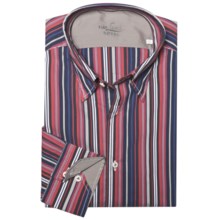 Van Laack Radici Tailored Fit Fashion Shirt - Long Sleeve (For Men) in White/Navy Stripe - Closeouts