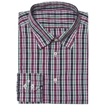 Van Laack Radici Tailored Fit Shirt - Hidden Button-Down Collar, Long Sleeve (For Men) in Black/Red/Green Multi Check