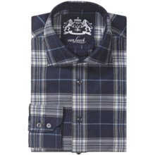 Van Laack Reda Tailored Fit Shirt - Long Sleeve (For Men) in Green/Navy Stripe - Closeouts