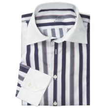Van Laack Reda Tailored Fit Shirt - Wide Spread Collar, Long Sleeve (For Men) in Black/White/Tan Stripe - Closeouts