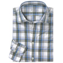 Van Laack Reda Tailored Fit Shirt - Wide Spread Collar, Long Sleeve (For Men) in White/Olive/Blue Plaid - Closeouts