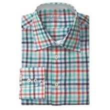Van Laack Remco Linen Sport Shirt - Tailor Fit, Long Sleeve (For Men) in Teal/Navy/White Check - Closeouts