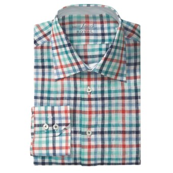 Van Laack Remco Linen Sport Shirt - Tailor Fit, Long Sleeve (For Men) in Teal/Navy/White Check
