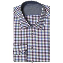 Van Laack Remco Tailored Fit Shirt - Spread Collar, Long Sleeve (For Men) in 950 White/Bugundy/Sage Check Herringbone - Closeouts