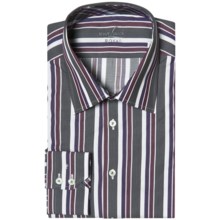 Van Laack Remco Tailored Fit Shirt - Spread Collar, Long Sleeve (For Men) in 980 Charcoal/Plum/White Stripe Herringbone - Closeouts