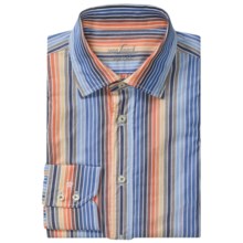 Van Laack Ret Cotton Shirt - Spread Collar, Long Sleeve (For Men) in Orange/Blue Multi Stripe - Closeouts