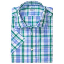 Van Laack Reto Cotton Multi-Check Shirt - Short Sleeve (For Men) in Blue/Green Plaid - Closeouts