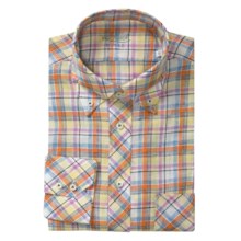 Van Laack Rezzo Linen Sport Shirt - Tailor Fit, Long Sleeve (For Men) in Pink/Orange/Yellow Check - Closeouts