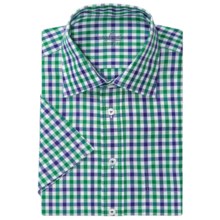 Van Laack Rigo Cotton Shirt - Short Sleeve (For Men) in Blue/Green/White Check - Closeouts