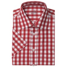 Van Laack Rigo Cotton Shirt - Short Sleeve (For Men) in Red/White Check - Closeouts