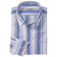 Van Laack Ron Cotton Shirt - Button Down, Long Sleeve (For Men) in Blue/Brown Multi Stripe - Closeouts