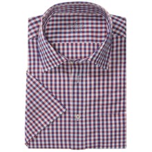 Van Laack Rondo Shirt - Tailor Fit, Cotton-Linen, Short Sleeve (For Men) in Blue/Red Check - Closeouts