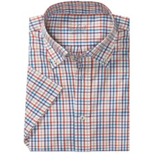 Van Laack Stretch Cotton Shirt - Short Sleeve (For Men) in White/Tan/Red Check - Closeouts