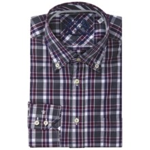 Van Laack Tailored Fit Chest Pocket Shirt - Long Sleeve (For Men) in Charcoal/Burgundy/Plum Check - Closeouts