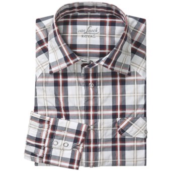 Van Laack Tailored Fit Sport Shirt - Snap Front, Long Sleeve (For Men) in White/Blue/Red Check