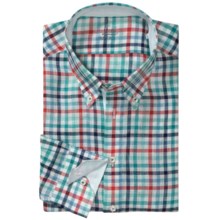 Van Laack Trim Fit Linen Sport Shirt - Long Sleeve (For Men) in Button Down Red/Navy/Multi Check - Closeouts