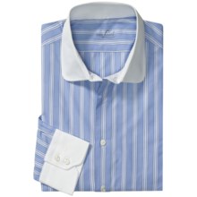 Van Laack Trim Fit Sport Shirt - Contrast Collar, Long Sleeve (For Men) in Light Blue/White/Black Stripe - Closeouts