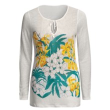 Vera Linen-Silk Pintuck Tunic Shirt - Long Sleeve (For Women) in Orchids Yellow - Closeouts