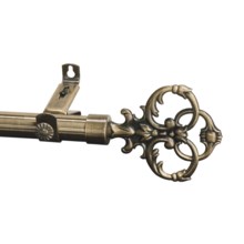 Versailles Grande Series Key Finial Curtain Rod Set - Adjustable 28-48" in Antique Brass - Closeouts