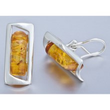 Vessel Amber Omega Designer Earrings - Post Backs in Honey Amber/Sterling Silver - Closeouts