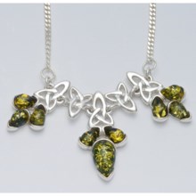 Vessel Celtic Knot Amber Necklace in Green Amber/Sterling Silver - Closeouts
