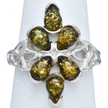 Vessel Green Amber Celtic Knot Ring - Sterling Silver in Green Amber/Sterling Silver - Closeouts