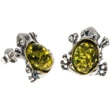 Vessel Green Amber Frog Earrings - Post Backs in Green Amber/Sterling Silver - Closeouts