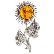 Vessel Honey Amber Sunflower Pin-Pendant in Honey Amber/Sterling Silver - Closeouts