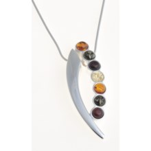 Vessel Multi-Amber Pendant Necklace - 18" Snake Chain (For Women) in Green Amber/Citrine Amber/Honey Amber - Closeouts