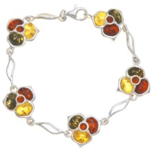 Vessel Multicolor Amber Flower Bracelet - Sterling Silver in Honey Amber/Green Amber/Citrine Amber/St Silver - Closeouts