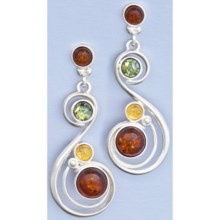 Vessel Multicolor Amber Swirl Post Earrings in Honey Amber/Green Amber/Citrine Amber/St Silver - Closeouts