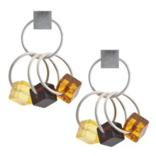 Vessel Multicolored Amber Earrings - Cube, Sterling Silver in Honey Amber/Citrine Amber/Cherry Amber/St Silver - Closeouts