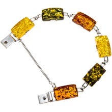 Vessel Multicolored Amber Link Bracelet - Sterling Silver in Green Amber/Citrine Amber/Honey Amber - Closeouts