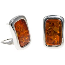 Vessel Rectangular Honey Amber Earrings - Convertible Post/Clip-On Backs in Honey Amber/Sterling Silver - Closeouts