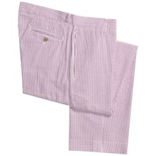Vintage 1946 Cotton Seersucker Pants - Flat Front (For Men) in Burgundy/White - Closeouts