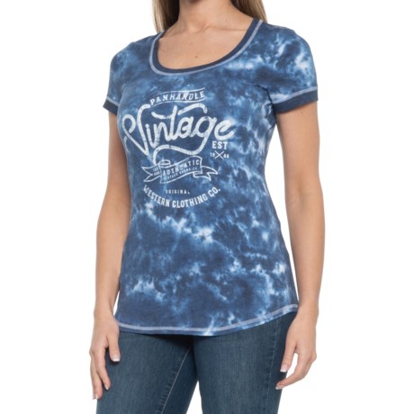 ROCK N ROLL COWGIRL Vintage Logo T-Shirt - Short Sleeve (For Women) - LIGHT NAVY (S )