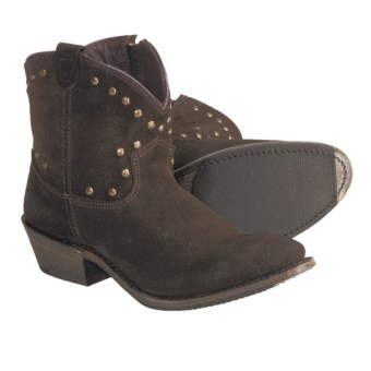 Vintage Luisa Studded Western Zip Boots - Short (For Women) in Brown Suede