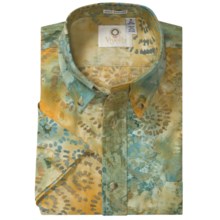 Viyella Batik Abstract Print Shirt - Short Sleeve (For Men) in Tan Multi - Closeouts