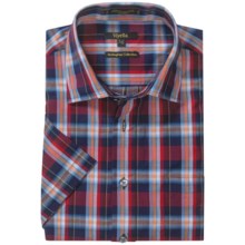 Viyella Check Shirt - Spread Collar, Short Sleeve (For Men) in Navy/Red/Orange - Closeouts