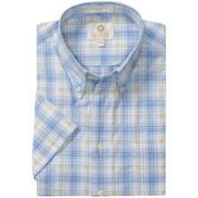 Viyella Cotton Plaid Sport Shirt - Button Down, Short Sleeve (For Men) in Blue/Tan - Closeouts