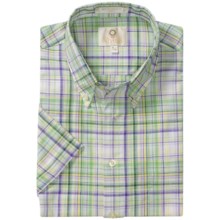 Viyella Cotton Plaid Sport Shirt - Button Down, Short Sleeve (For Men) in Mint/Purple - Closeouts