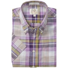 Viyella Cotton Plaid Sport Shirt - Button Down, Short Sleeve (For Men) in Plum/Lime - Closeouts