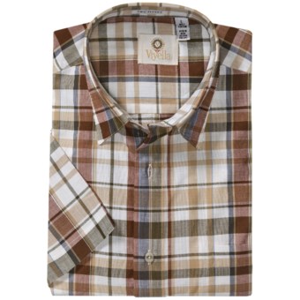 Viyella Cotton Plaid Sport Shirt - Short Sleeve (For Men) in Brown/Natural/Taupe/Black
