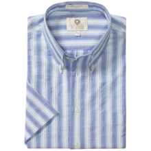 Viyella Cotton Stripe Sport Shirt - Button Down, Short Sleeve (For Men) in Light Blue - Closeouts