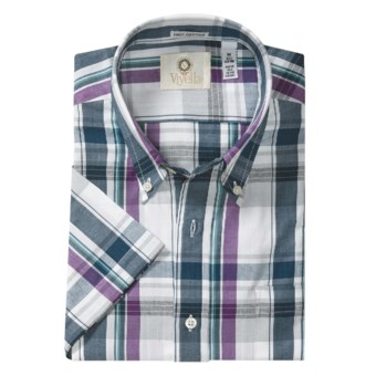 Viyella Multi-Madras Plaid Sport Shirt - Short Sleeve (For Men) in Teal/Purple/Grey