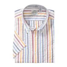 Viyella Multi-Stripe Seersucker Shirt - Short Sleeve (For Men) in White/Blue/Red - Closeouts